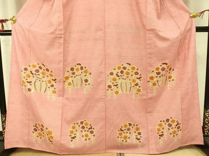 平和屋着物▽訪問着 単衣 紬地 草花文 正絹 逸品 AABA7429fy
