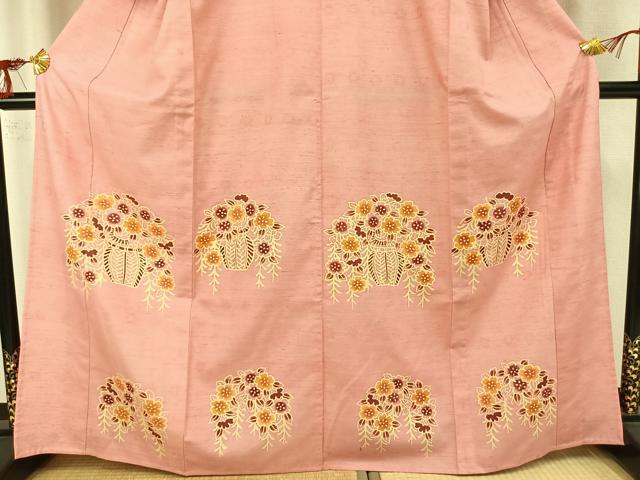 平和屋着物▽訪問着 単衣 紬地 草花文 正絹 逸品 AABA7429fy