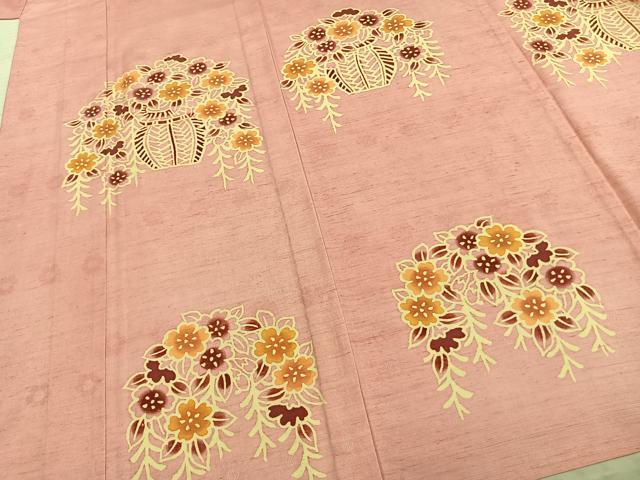 平和屋着物▽訪問着 単衣 紬地 草花文 正絹 逸品 AABA7429fy