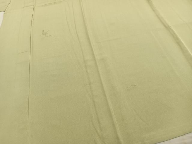 平和屋着物▽無地絵羽訪問着　単衣　中国三大刺繍　相良刺繍　若菜色　正絹　逸品　AABA7431fy
