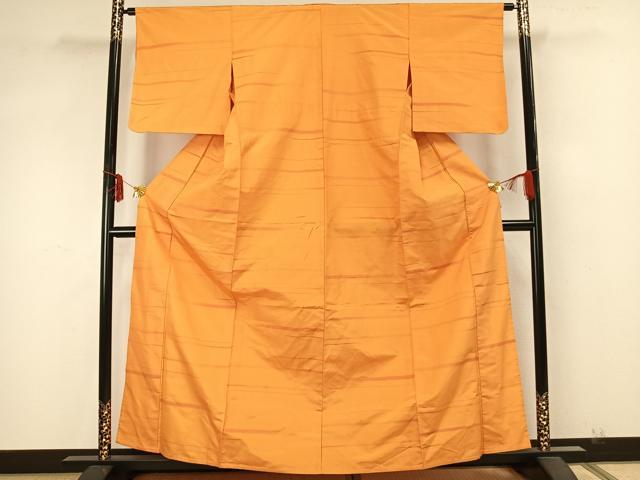 平和屋着物▽上質な紬　単衣　横縞　正絹　逸品　AABA7432fy