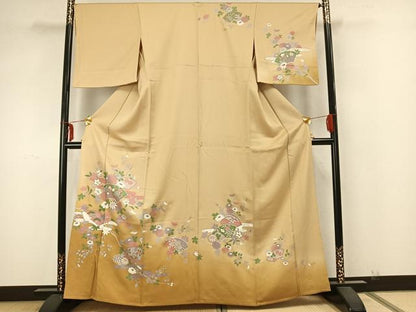 平和屋着物▽訪問着　単衣　地紙花文　金銀彩　正絹　逸品　未使用　AABA7433fy
