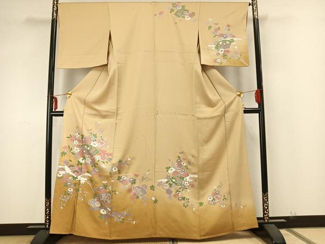 平和屋着物▽訪問着　単衣　地紙花文　金銀彩　正絹　逸品　未使用　AABA7433fy