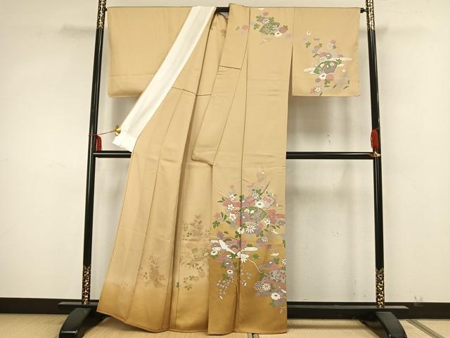 平和屋着物▽訪問着　単衣　地紙花文　金銀彩　正絹　逸品　未使用　AABA7433fy