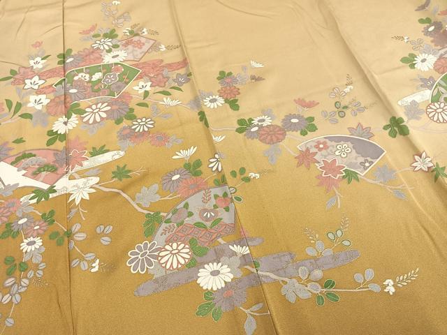平和屋着物▽訪問着　単衣　地紙花文　金銀彩　正絹　逸品　未使用　AABA7433fy