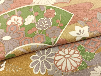 平和屋着物▽訪問着　単衣　地紙花文　金銀彩　正絹　逸品　未使用　AABA7433fy