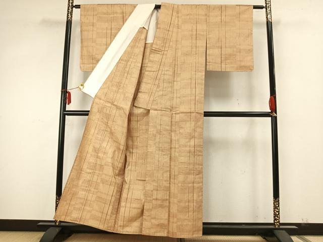 平和屋着物▽上質な紬 単衣 抽象文様 正絹 逸品 AABA7434fy