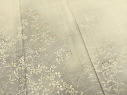 平和屋着物▽訪問着 単衣 紬地 刺繍 草花文 暈し染め 正絹 逸品 AABA7435fy