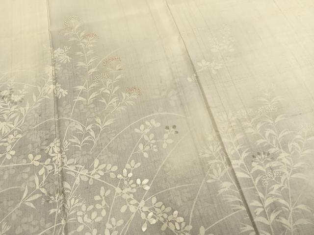 平和屋着物▽訪問着 単衣 紬地 刺繍 草花文 暈し染め 正絹 逸品 AABA7435fy