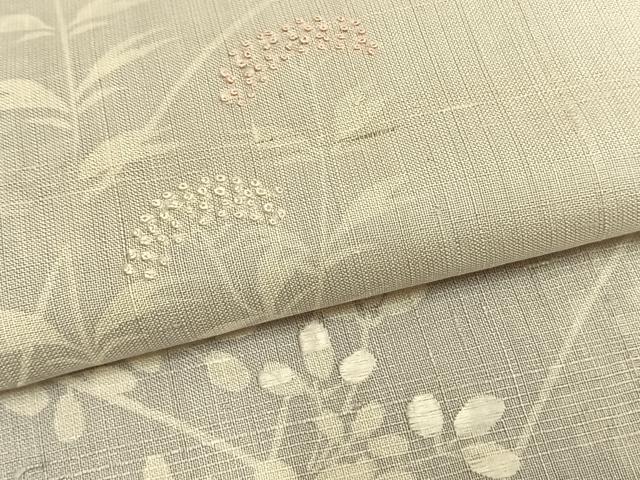 平和屋着物▽訪問着 単衣 紬地 刺繍 草花文 暈し染め 正絹 逸品 AABA7435fy