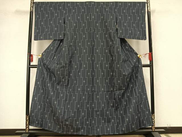 平和屋着物▽上質な紬 単衣 十字絣 正絹 逸品 AABA7439fy