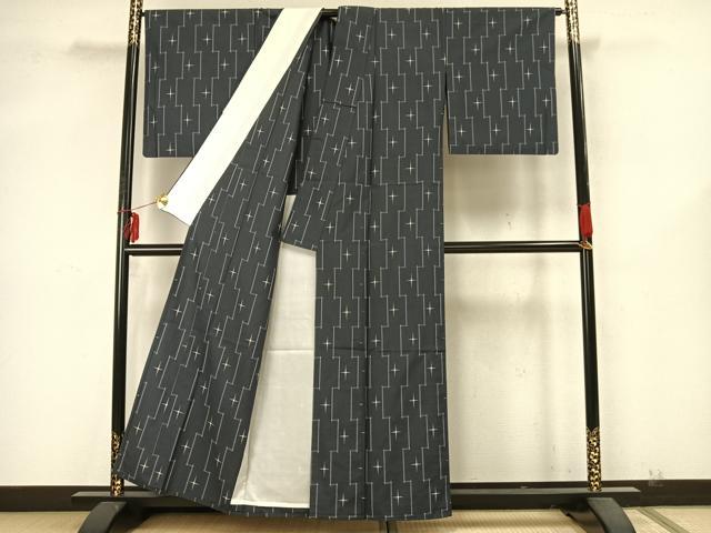 平和屋着物▽上質な紬 単衣 十字絣 正絹 逸品 AABA7439fy