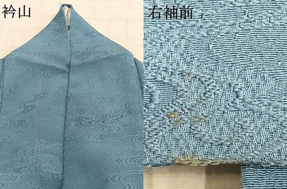 平和屋着物▽上質な色無地 単衣 流水地紋 勿忘草色 正絹 逸品 AABA7440fy