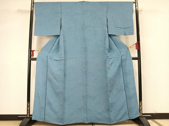 平和屋着物▽上質な色無地 単衣 流水地紋 勿忘草色 正絹 逸品 AABA7440fy