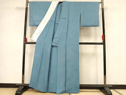 平和屋着物▽上質な色無地 単衣 流水地紋 勿忘草色 正絹 逸品 AABA7440fy