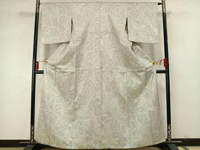 平和屋着物▽お召 単衣 100亀甲 葉尽くし 正絹 逸品 AABA7442fy