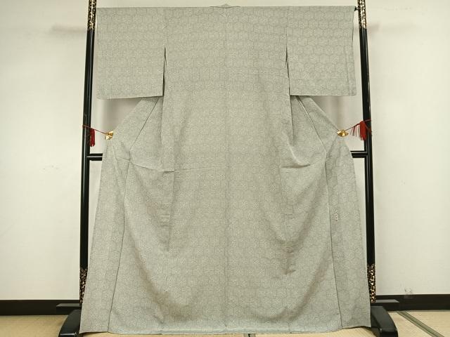 平和屋着物▽上質な小紋　単衣　作家物　幾何学文様　ロング丈　正絹　逸品　未使用　AABA7444fy