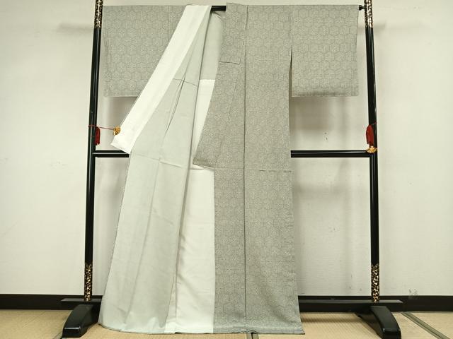 平和屋着物▽上質な小紋　単衣　作家物　幾何学文様　ロング丈　正絹　逸品　未使用　AABA7444fy