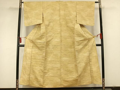 平和屋着物▽上質な紬 単衣 花織 縞 正絹 逸品 AABA7446fy