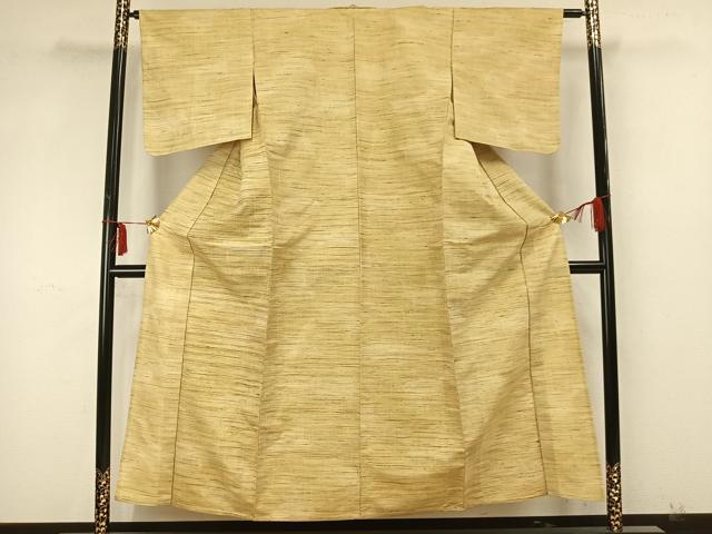 平和屋着物▽上質な紬 単衣 花織 縞 正絹 逸品 AABA7446fy