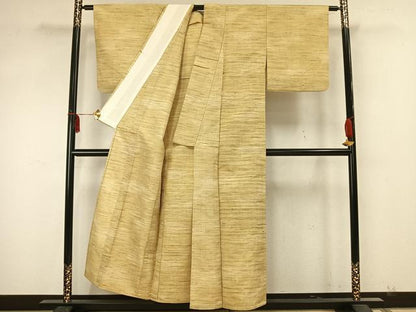 平和屋着物▽上質な紬 単衣 花織 縞 正絹 逸品 AABA7446fy