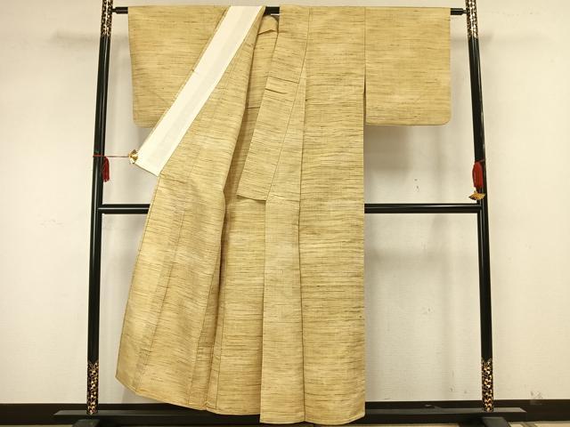 平和屋着物▽上質な紬 単衣 花織 縞 正絹 逸品 AABA7446fy