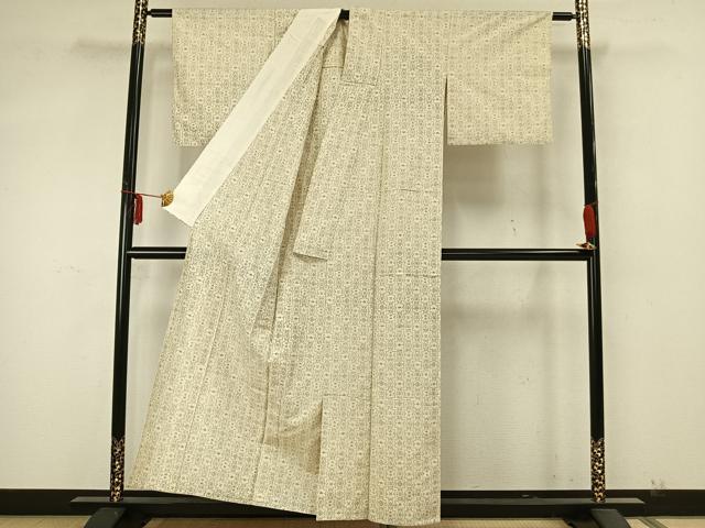 平和屋着物▽上質な紬 単衣 幾何学文様 正絹 逸品 AABA7447fy