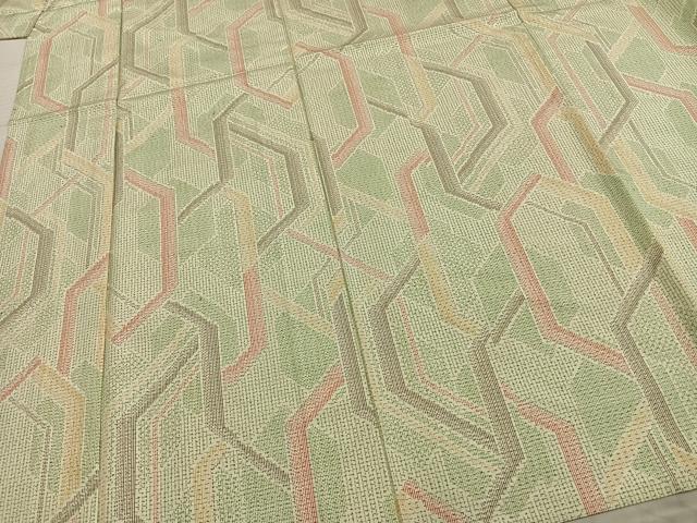平和屋着物▽上質な紬 単衣 幾何学文様 正絹 逸品 AABA7448fy