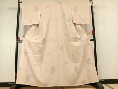 平和屋着物▽上質な紬 単衣 草花文 正絹 逸品 AABA7450fy