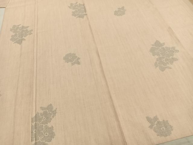 平和屋着物▽上質な紬 単衣 草花文 正絹 逸品 AABA7450fy