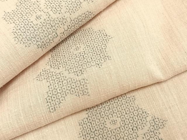 平和屋着物▽上質な紬 単衣 草花文 正絹 逸品 AABA7450fy