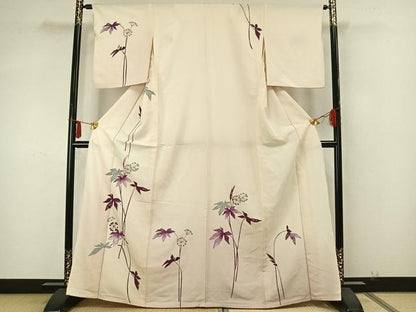 平和屋着物▽訪問着 単衣 草花文 金彩 正絹 逸品 AABA7451fy