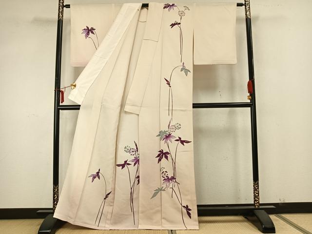平和屋着物▽訪問着 単衣 草花文 金彩 正絹 逸品 AABA7451fy