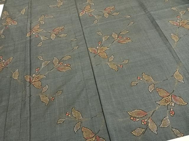 平和屋着物▽大島紬 単衣 7マルキ 草花文 反端付き 正絹 逸品 未使用 AABA7452fy