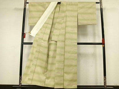 平和屋着物▽紅花紬 米沢 単衣 横段文 正絹 逸品 AABA7453fy