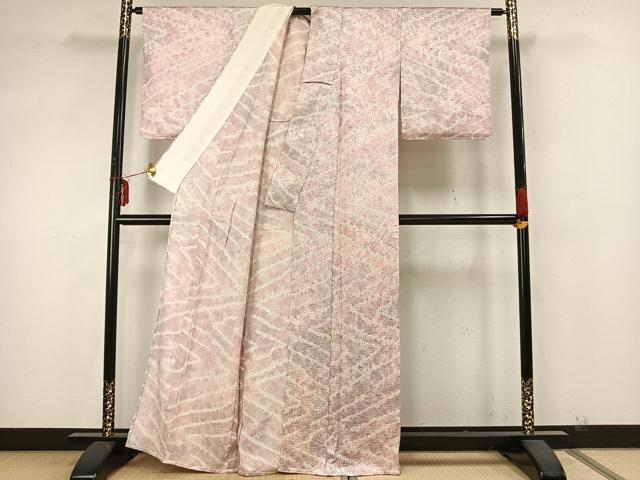 平和屋着物▽上質な小紋 単衣 絞り 抽象文様 正絹 逸品 AABA7454fy