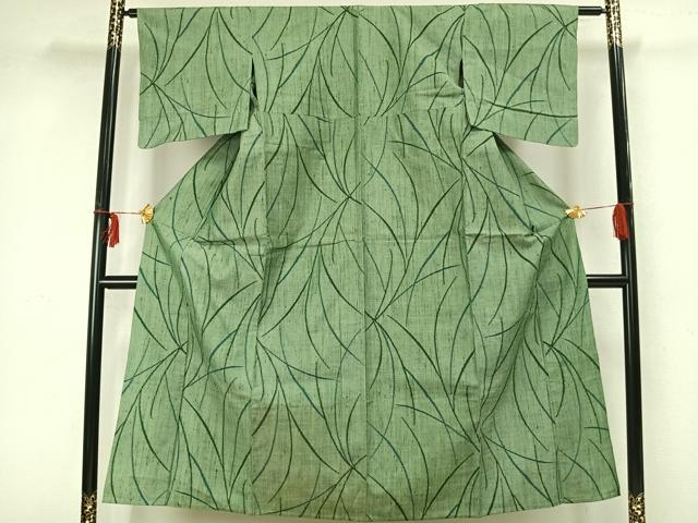 平和屋着物▽上質な紬 単衣 草葉文 正絹 逸品 AABA7455fy