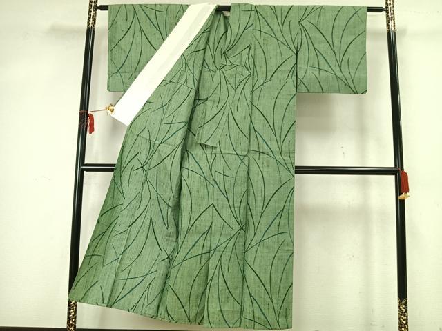 平和屋着物▽上質な紬 単衣 草葉文 正絹 逸品 AABA7455fy