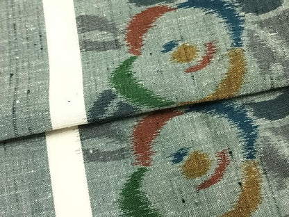 平和屋着物▽上質な紬 単衣 草花間道 ロング丈 正絹 逸品 AABA7456fy
