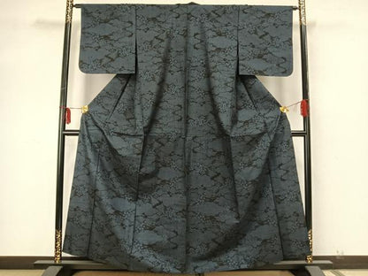 平和屋着物▽本場大島紬 単衣 7マルキ 雲取り草花文 正絹 逸品 AABA7458fy