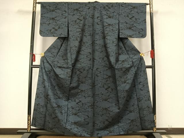 平和屋着物▽本場大島紬 単衣 7マルキ 雲取り草花文 正絹 逸品 AABA7458fy