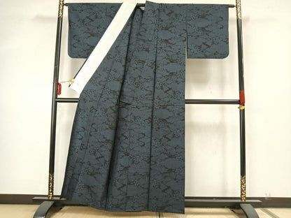 平和屋着物▽本場大島紬 単衣 7マルキ 雲取り草花文 正絹 逸品 AABA7458fy