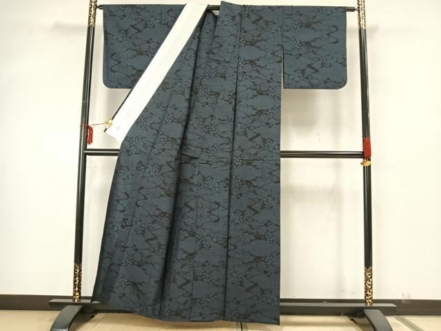 平和屋着物▽本場大島紬 単衣 7マルキ 雲取り草花文 正絹 逸品 AABA7458fy