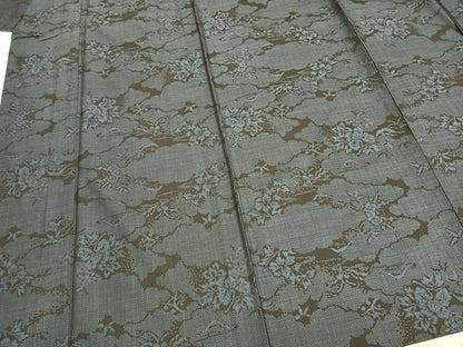 平和屋着物▽本場大島紬 単衣 7マルキ 雲取り草花文 正絹 逸品 AABA7458fy