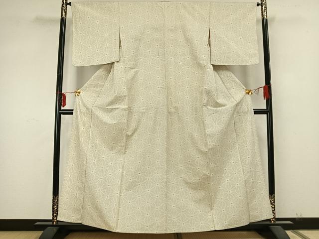 平和屋着物▽上質な紬 単衣 麻の葉文様 正絹 逸品 AABA7459fy
