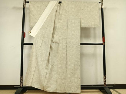 平和屋着物▽上質な紬 単衣 麻の葉文様 正絹 逸品 AABA7459fy