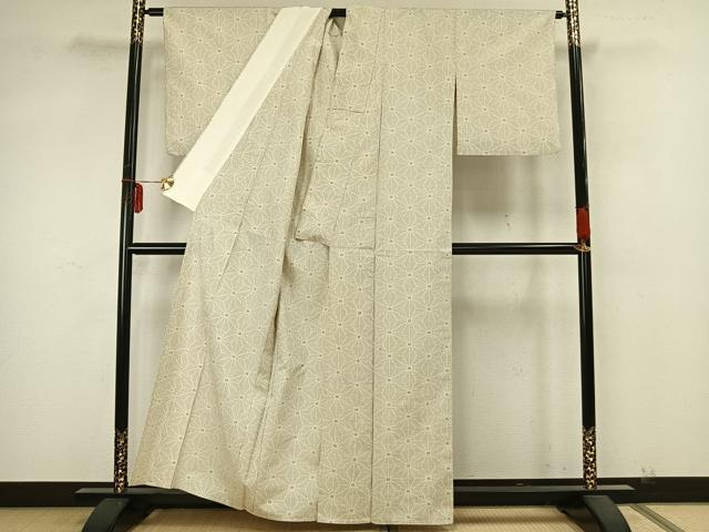 平和屋着物▽上質な紬 単衣 麻の葉文様 正絹 逸品 AABA7459fy