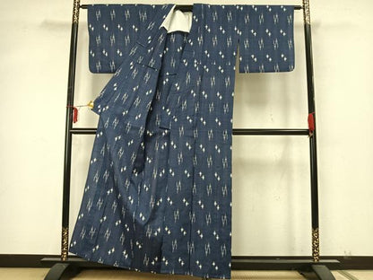 平和屋着物▽上質な紬 単衣 幾何学文様 正絹 逸品 AABA7460fy
