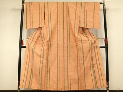 平和屋着物▽上質な紬 単衣 花織 間道 正絹 逸品 AABA7461fy