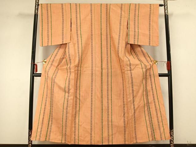 平和屋着物▽上質な紬 単衣 花織 間道 正絹 逸品 AABA7461fy